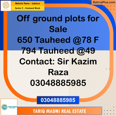 10 Marla Residential Plot for Sale in Sector F - Tauheed Block -  Bahria Town, Lahore - (BP-300270)