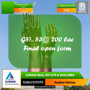 5 Marla Commercial Plot for Sale in Phase 4 - G5 Commercial -  Bahria Orchard, Lahore - (BP-300306)