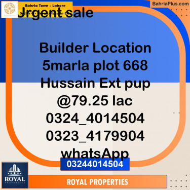 Residential Plot for Sale in Sector C - Nargis/Hussain Ext. -  Bahria Town, Lahore - (BP-300340)
