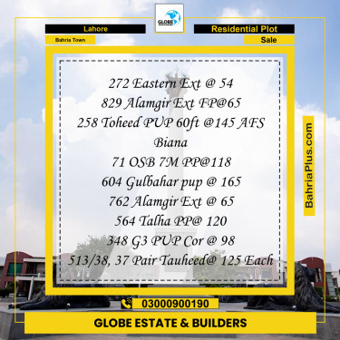Residential Plot for Sale in Bahria Town, Lahore - (BP-300362)
