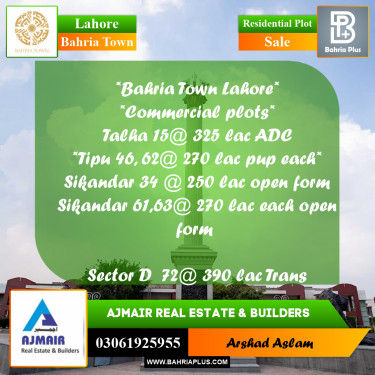 Residential Plot for Sale in Bahria Town, Lahore - (BP-300378)