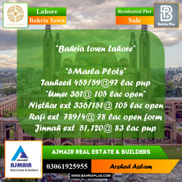 Residential Plot for Sale in Bahria Town, Lahore - (BP-300380)