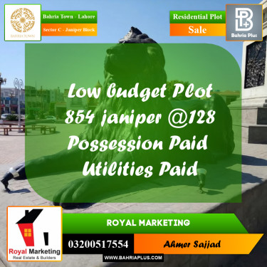 10 Marla Residential Plot for Sale in Sector C - Janiper Block -  Bahria Town, Lahore - (BP-300462)