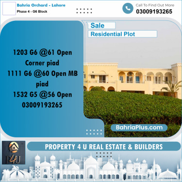 10 Marla Residential Plot for Sale in Phase 4 - G6 Block -  Bahria Orchard, Lahore - (BP-300494)