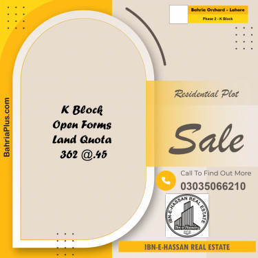5 Marla Residential Plot for Sale in Phase 2 - K Block -  Bahria Orchard, Lahore - (BP-300543)