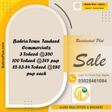 Residential Plot for Sale in Sector F - Tauheed Block -  Bahria Town, Lahore - (BP-300547)