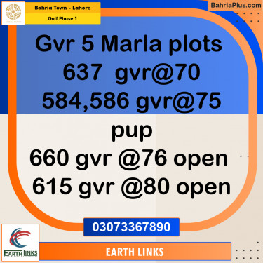 5 Marla Residential Plot for Sale in Golf Phase 1 -  Bahria Town, Lahore - (BP-300593)
