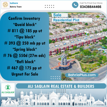 10 Marla Residential Plot for Sale in Bahria Town, Lahore - (BP-300656)