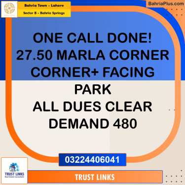 27.5 Marla Residential Plot for Sale in Sector B - Bahria Springs -  Bahria Town, Lahore - (BP-300659)