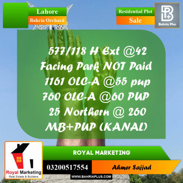 Residential Plot for Sale in Bahria Orchard, Lahore - (BP-300701)