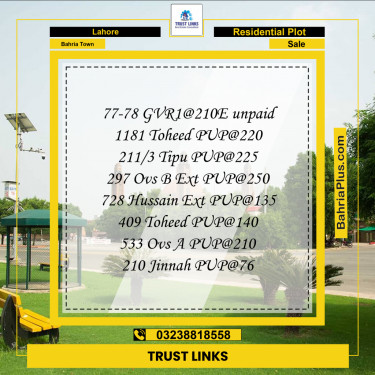 Residential Plot for Sale in Bahria Town, Lahore - (BP-300796)