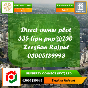 Residential Plot for Sale in Sector F - Tipu Sultan Block -  Bahria Town, Lahore - (BP-300841)
