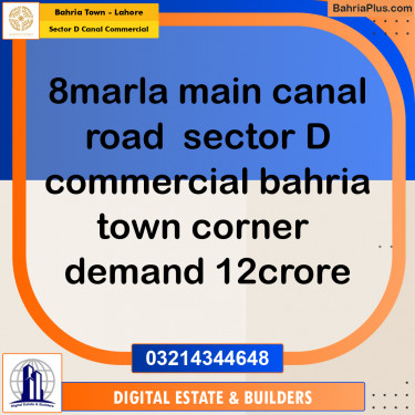 8 Marla Commercial Plot for Sale in Sector D Canal Commercial -  Bahria Town, Lahore - (BP-300939)