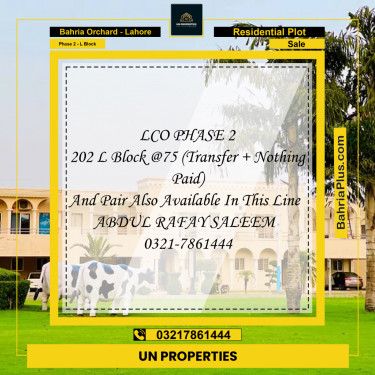 8 Marla Residential Plot for Sale in Phase 2 - L Block -  Bahria Orchard, Lahore - (BP-301034)