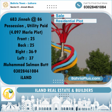 Residential Plot for Sale in Sector E - Jinnah Block -  Bahria Town, Lahore - (BP-301048)