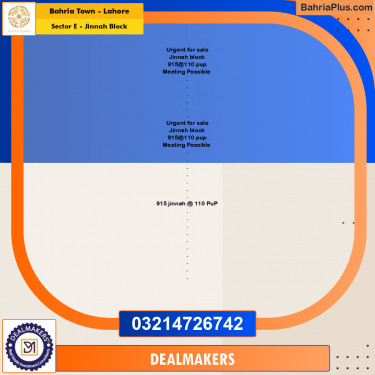 5 Marla Residential Plot for Sale in Sector E - Jinnah Block -  Bahria Town, Lahore - (BP-301068)
