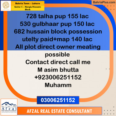 10 Marla Residential Plot for Sale in Sector C - Nargis/Hussain Block -  Bahria Town, Lahore - (BP-301100)