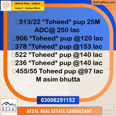 10 Marla Residential Plot for Sale in Sector F - Tauheed Block -  Bahria Town, Lahore - (BP-301104)