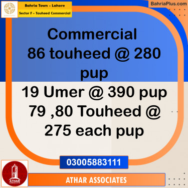 5 Marla Commercial Plot for Sale in Sector F - Tauheed Commercial -  Bahria Town, Lahore - (BP-301115)