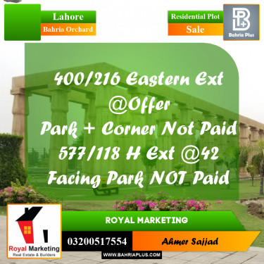 Residential Plot for Sale in Bahria Orchard, Lahore - (BP-301127)