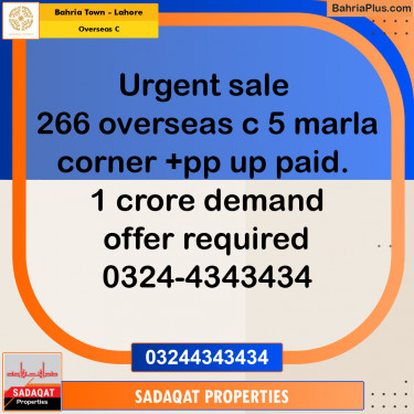 5 Marla Residential Plot for Sale in Overseas C -  Bahria Town, Lahore - (BP-301136)