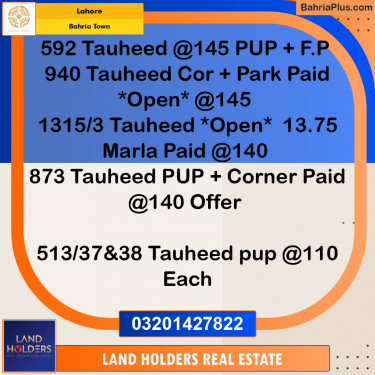 Residential Plot for Sale in Bahria Town, Lahore - (BP-301216)