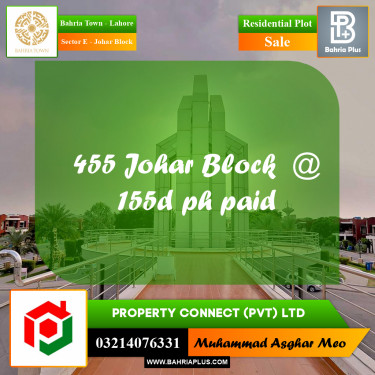 10 Marla Residential Plot for Sale in Sector E - Johar Block -  Bahria Town, Lahore - (BP-301231)