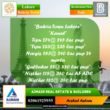 Residential Plot for Sale in Bahria Town, Lahore - (BP-301270)