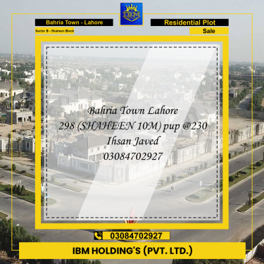 10 Marla Residential Plot for Sale in Sector B - Shaheen Block -  Bahria Town, Lahore - (BP-301307)