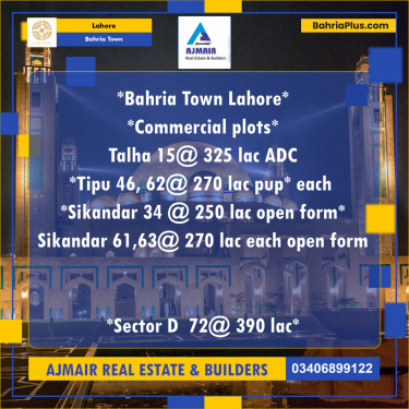 10 Marla Residential Plot for Sale in Bahria Town, Lahore - (BP-301428)