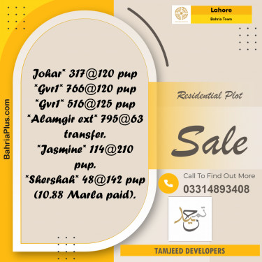 Residential Plot for Sale in Bahria Town, Lahore - (BP-301487)