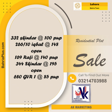 Residential Plot for Sale in Bahria Town, Lahore - (BP-301491)