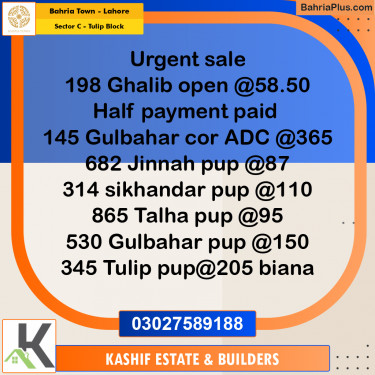 10 Marla Residential Plot for Sale in Sector C - Tulip Block -  Bahria Town, Lahore - (BP-301498)