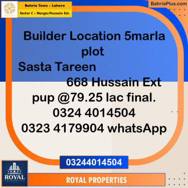 Residential Plot for Sale in Sector C - Nargis/Hussain Ext. -  Bahria Town, Lahore - (BP-301561)