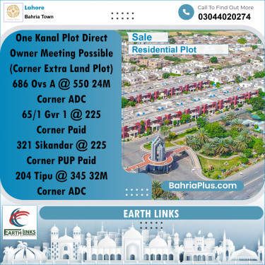 1 Kanal Residential Plot for Sale in Bahria Town, Lahore - (BP-301568)