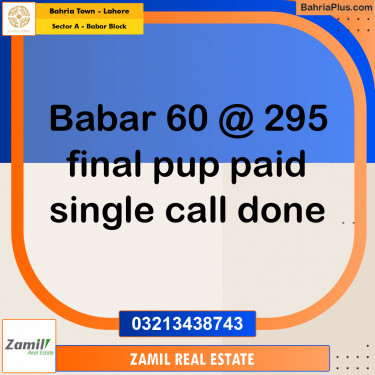 1 Kanal Residential Plot for Sale in Sector A - Babar Block -  Bahria Town, Lahore - (BP-301573)