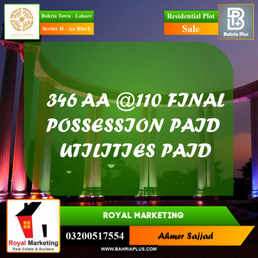 5 Marla Residential Plot for Sale in Sector D - AA Block -  Bahria Town, Lahore - (BP-301711)