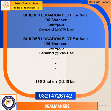 10 Marla Residential Plot for Sale in Sector B - Shaheen Block -  Bahria Town, Lahore - (BP-301794)