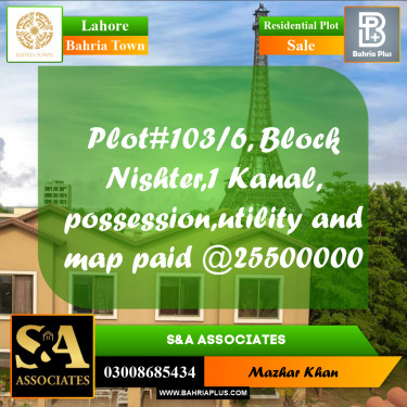 1 Kanal Residential Plot for Sale in Bahria Town, Lahore - (BP-301806)