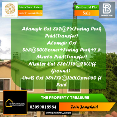 Residential Plot for Sale in Sector F - Alamgir Block -  Bahria Town, Lahore - (BP-301908)