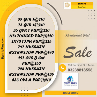 Residential Plot for Sale in Bahria Town, Lahore - (BP-301935)