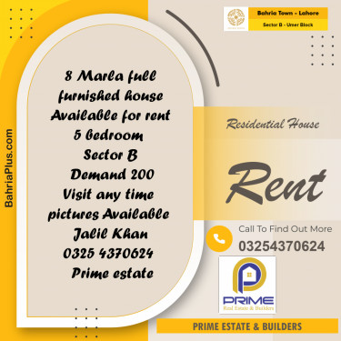 8 Marla Residential House for Rent in Sector B - Umer Block -  Bahria Town, Lahore - (BP-301957)
