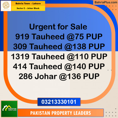 10 Marla Residential Plot for Sale in Sector E - Johar Block -  Bahria Town, Lahore - (BP-301965)
