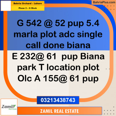 5 Marla Residential Plot for Sale in Phase 2 - G Block -  Bahria Orchard, Lahore - (BP-301975)