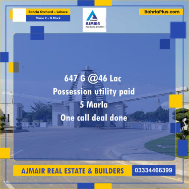 5 Marla Residential Plot for Sale in Phase 2 - G Block -  Bahria Orchard, Lahore - (BP-302011)