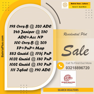 10 Marla Residential Plot for Sale in Sector E - Quaid Block -  Bahria Town, Lahore - (BP-302037)