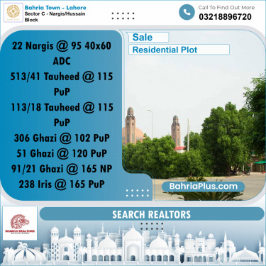 10 Marla Residential Plot for Sale in Sector C - Nargis/Hussain Block -  Bahria Town, Lahore - (BP-302038)