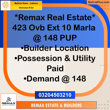 10 Marla Residential Plot for Sale in Overseas B Ext -  Bahria Town, Lahore - (BP-302175)