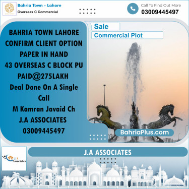 5 Marla Commercial Plot for Sale in Overseas C Commercial -  Bahria Town, Lahore - (BP-302199)