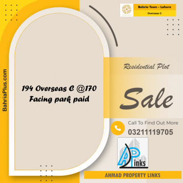 10 Marla Residential Plot for Sale in Overseas C -  Bahria Town, Lahore - (BP-302224)